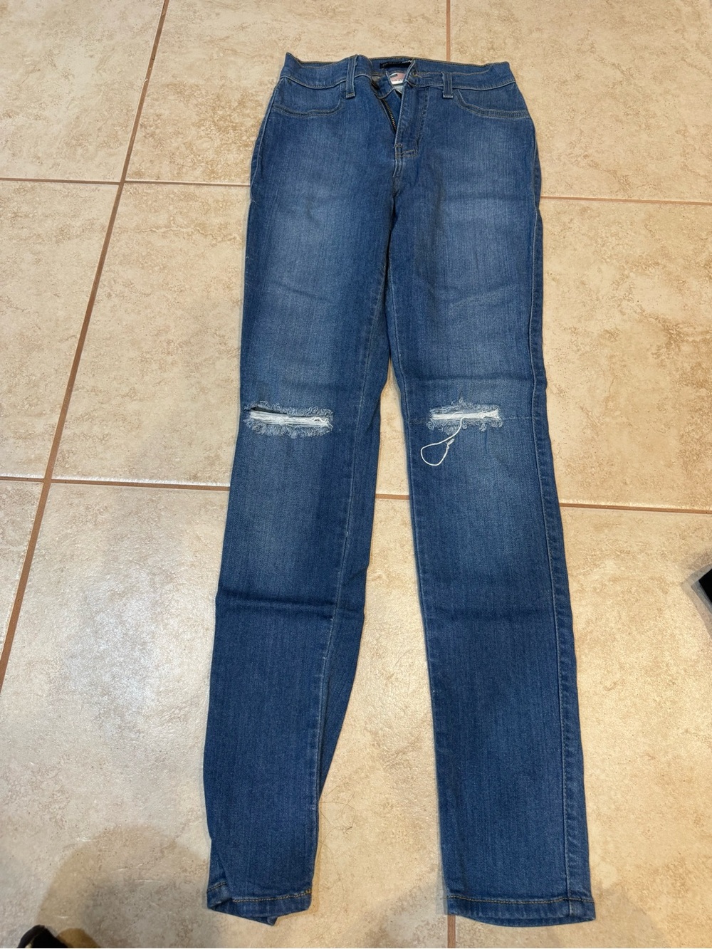 Fashion Nova Dark Blue Skinny Jeans with Knee Rips